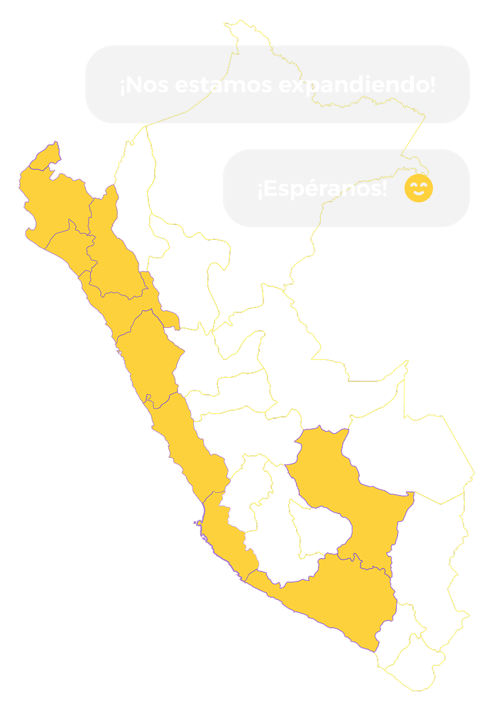 Mapa de Perú destacando las regiones donde opera la agencia